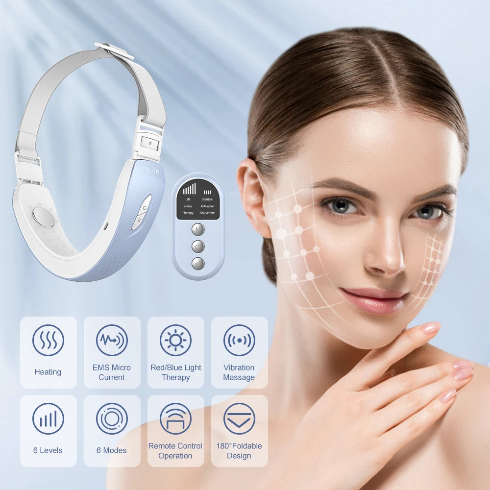 ANLAN V-Face Lifting Device Fixed Face Contour EMS Massage Double Chin Remove V-shaped Red/Blue Light Therapy