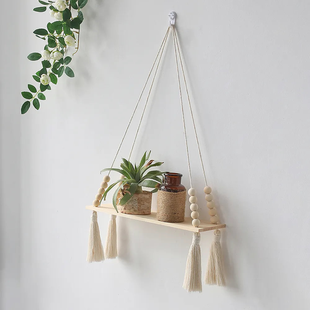 Macrame Wall Hanging Shelf Boho Home Decor Shelves On Wall Wood Decoration