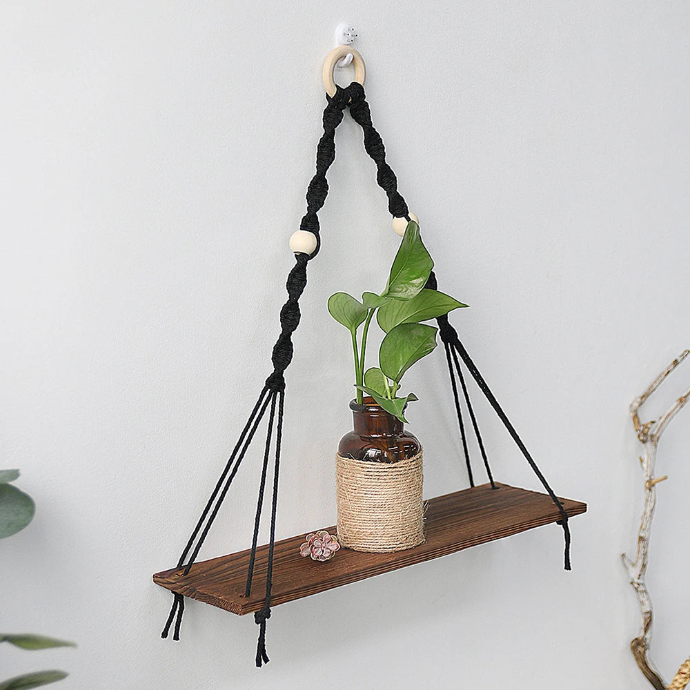 Black WoodenShelf  Hanging Wall Shelves Boho