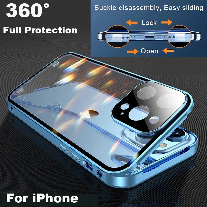 Metal Magnetic Double Sided Glass Snap Lock Case For iPhone 0