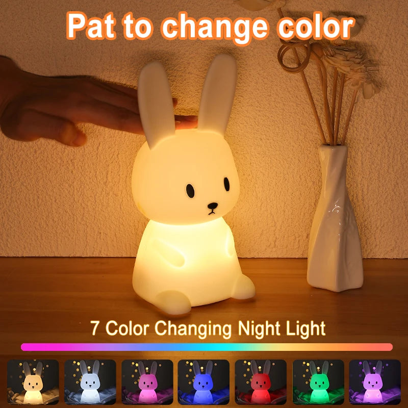 New LED Rabbit Night Light Bedroom Lamp Touch Sensor Silicone Rechargeable