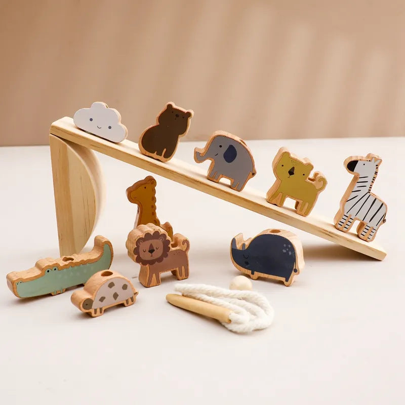 Baby Animal Threading Seesaw Toys Wooden Stacking Toys Blocks Game Montessori