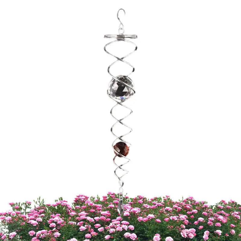 Spiral Wind Chimes Stainless Steel Gazing Crystal Glass Ball