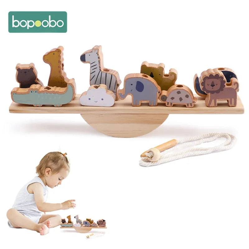 Baby Animal Threading Seesaw Toys Wooden Stacking Toys Blocks Game Montessori