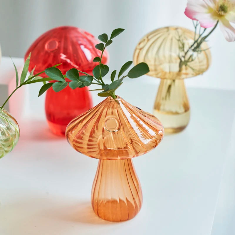 Mini Bud Vase Glass Mushroom Aromatherapy Bottle Hydroponic Flower Nordic Vase Desktop Small Vase