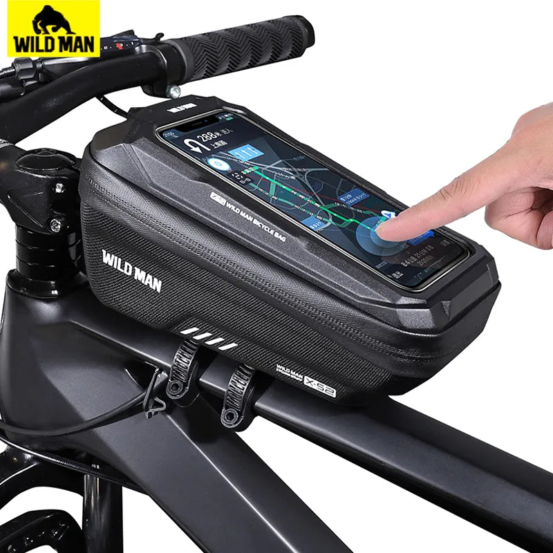 WILD MAN Mountain Bike Bag Front Handlerbar Bag Rainproof 6.8inch Mobile Phone Case Bicycle Top Tube Bag Cycling Accessories