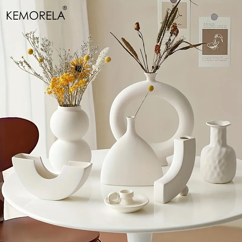 Nordic Ceramic Vase Circular Hollow Donuts Flower Pot