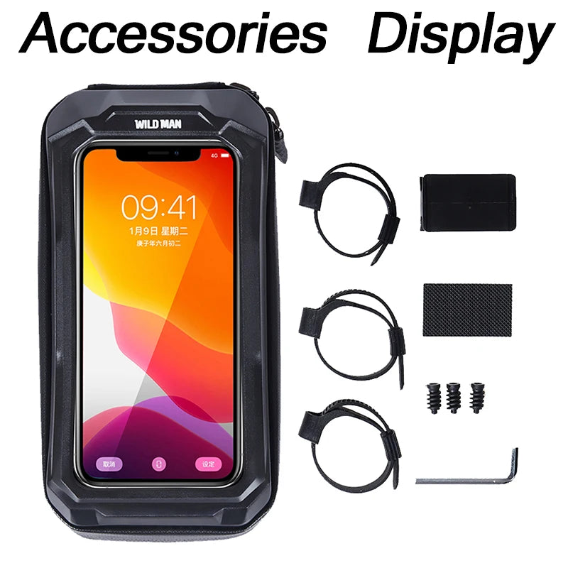 WILD MAN Mountain Bike Bag Front Handlerbar Bag Rainproof 6.8inch Mobile Phone Case Bicycle Top Tube Bag Cycling Accessories