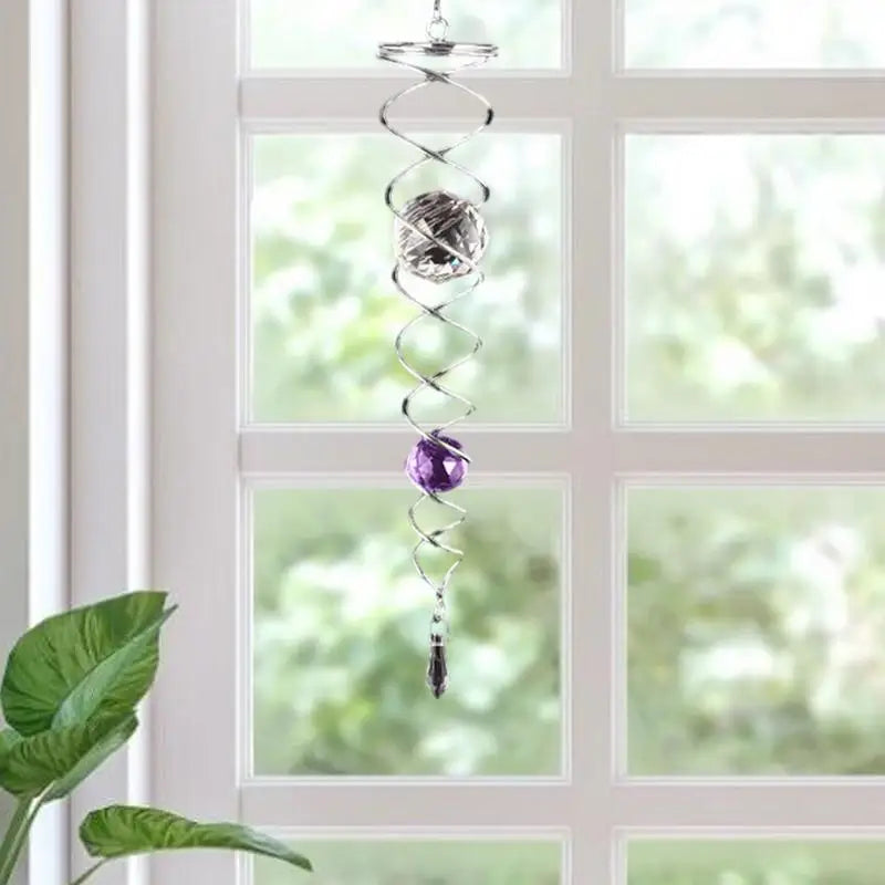 Spiral Wind Chimes Stainless Steel Gazing Crystal Glass Ball