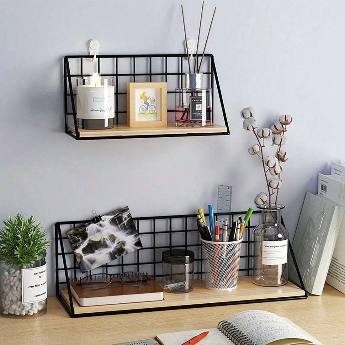 Creative wall mounted shelves, bedroom walls