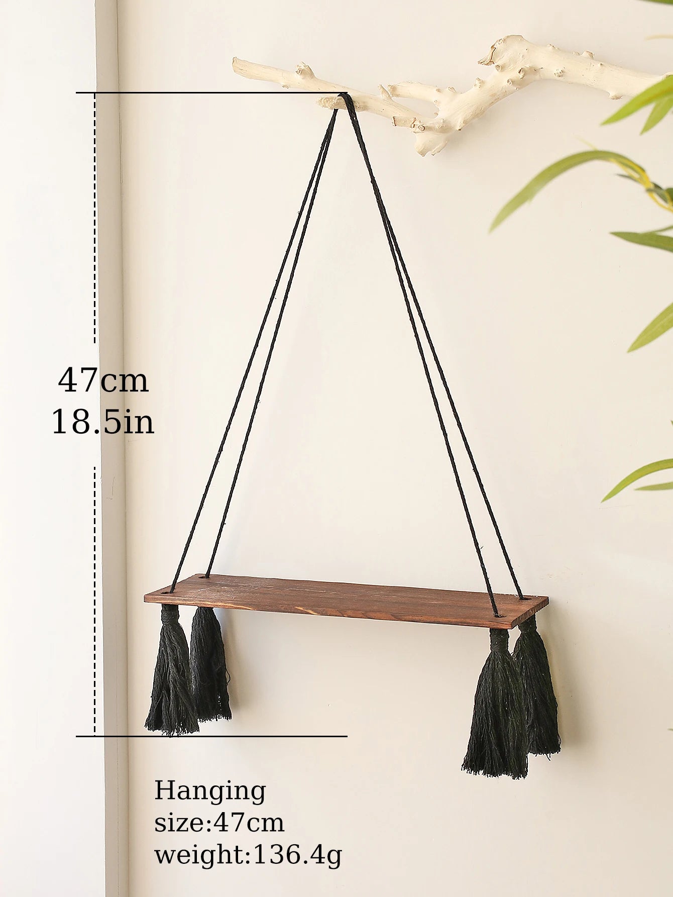 Black WoodenShelf  Hanging Wall Shelves Boho