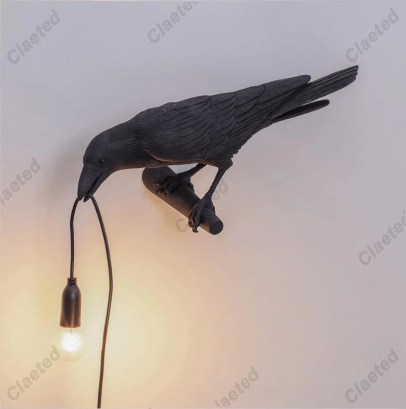 E14 Bulb with Plug Gothic Lamp Vintage Resin Bird Lamp, Crow Wall Lamp, Table Lamp Night