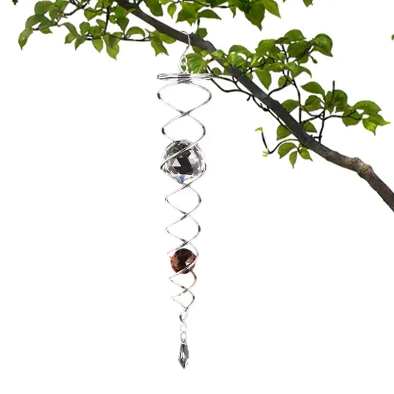 Spiral Wind Chimes Stainless Steel Gazing Crystal Glass Ball