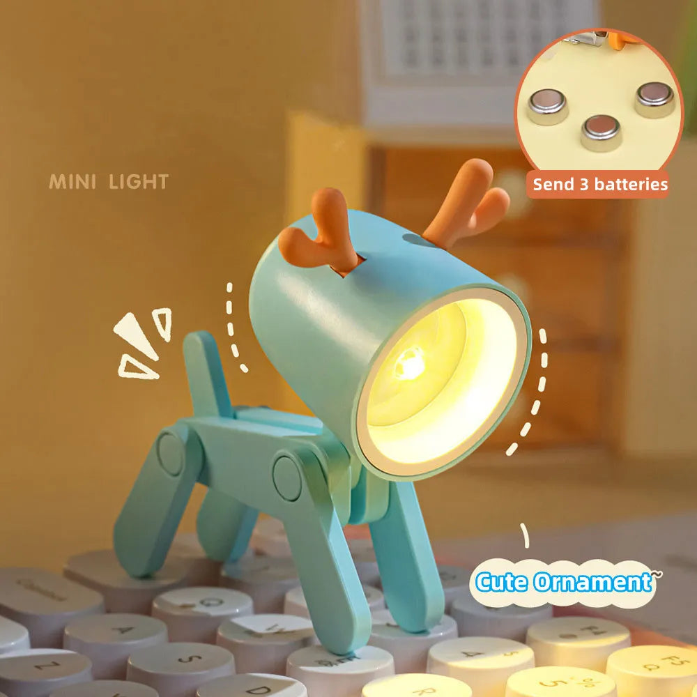 LED Mini Night Light Cute Dog Deer Foldable Desk Lamps