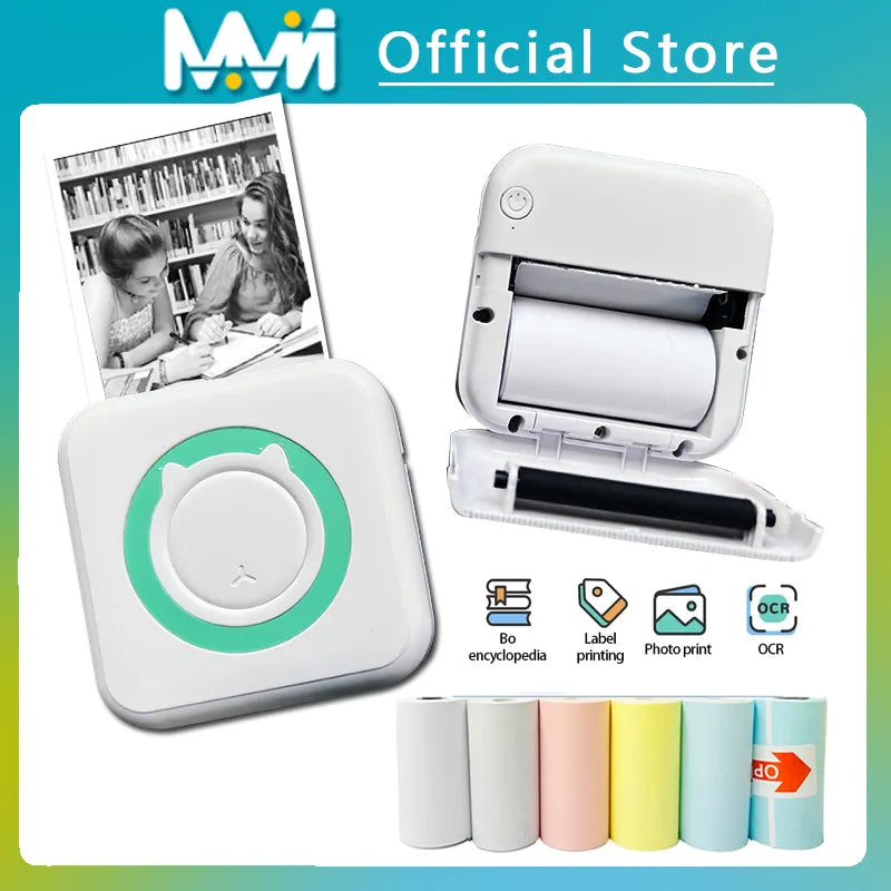 Portable Mini Thermal Printer Wirelessly BT 203dpi Photo Label With USB Cable Imprimante Portable