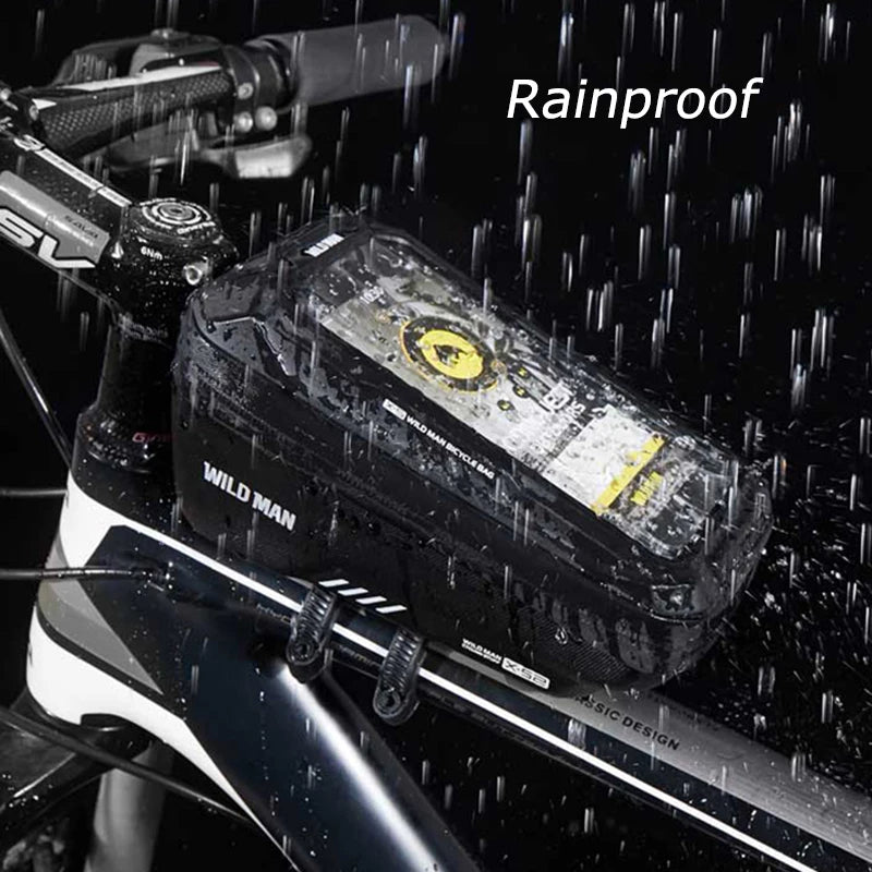 WILD MAN Mountain Bike Bag Front Handlerbar Bag Rainproof 6.8inch Mobile Phone Case Bicycle Top Tube Bag Cycling Accessories