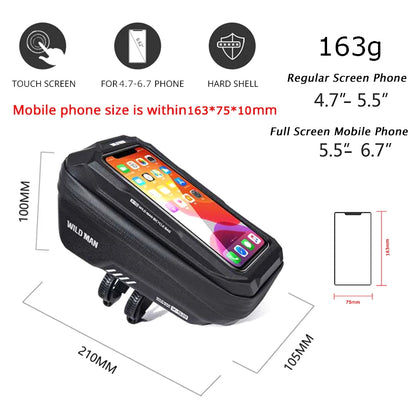 WILD MAN Mountain Bike Bag Front Handlerbar Bag Rainproof 6.8inch Mobile Phone Case Bicycle Top Tube Bag Cycling Accessories