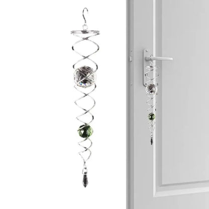 Spiral Wind Chimes Stainless Steel Gazing Crystal Glass Ball