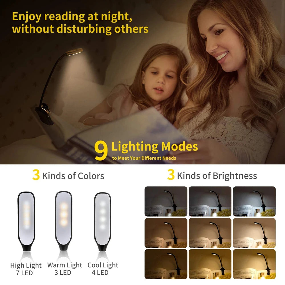 7 LED Book Light USB Rechargeable Reading Light 3-Level