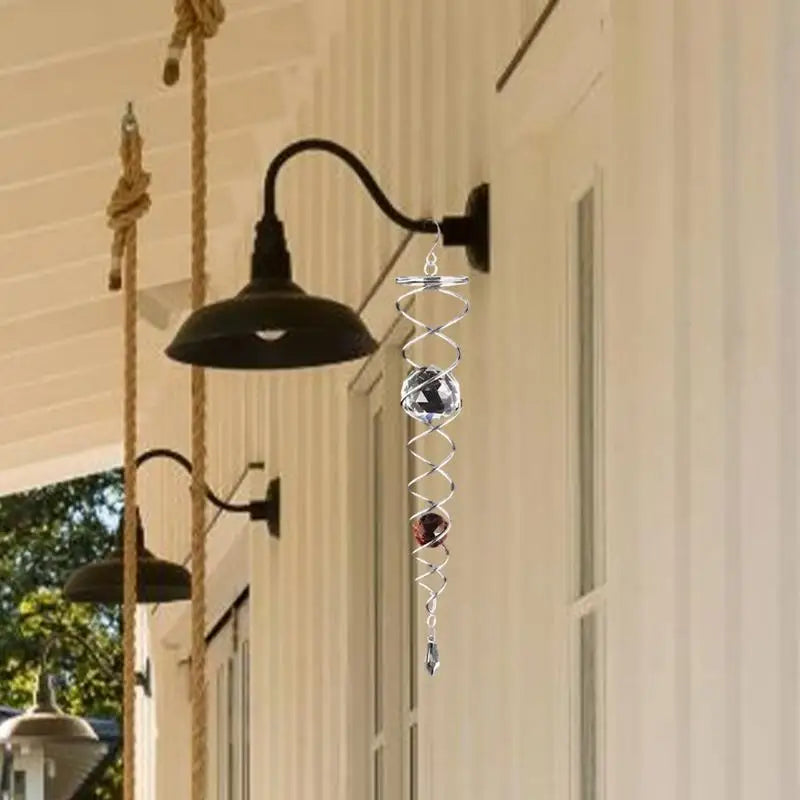 Spiral Wind Chimes Stainless Steel Gazing Crystal Glass Ball