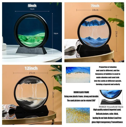 3D Moving Sand Art Hourglass Round Glass