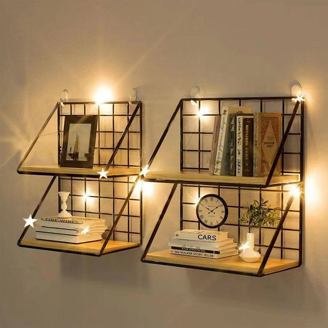 Creative wall mounted shelves, bedroom walls