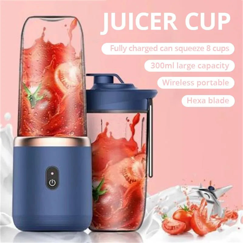 Blue/Pink Portable Small Electric Juicer Stainless Steel Blade Cup Juicer Fruit Automatic